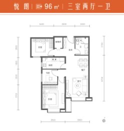 中海·万锦公馆3室2厅1厨1卫建面96.00㎡