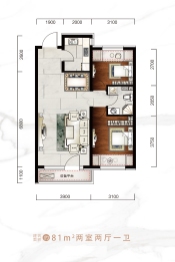 御湖壹号2室2厅1厨1卫建面81.00㎡