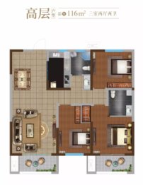 正商金域世家3室2厅1厨2卫建面116.00㎡