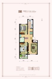 宏鼎·紫金园2室2厅1厨1卫建面90.68㎡