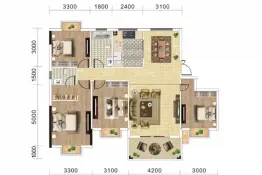 涢东学府4室2厅1厨2卫建面143.42㎡