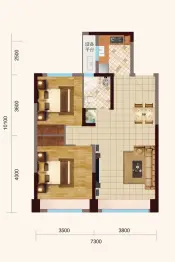 中铭御景湾·悦府2室2厅1厨1卫建面82.00㎡