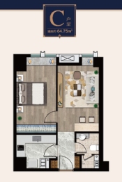 地平甲第时代1室1厅1厨1卫建面64.75㎡