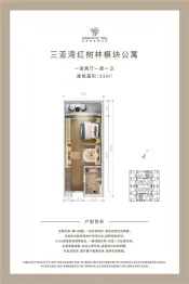 三亚湾红树林度假公寓1室2厅1厨1卫建面63.00㎡