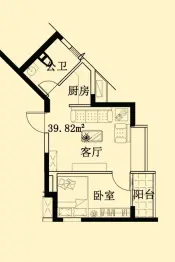 江南梅湾1室1厅1厨1卫建面39.82㎡