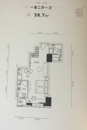 海景文苑1室2厅1厨1卫建面58.70㎡