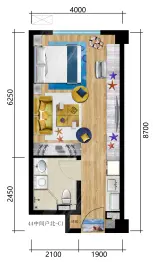 北戴河孔雀城1室1厅1厨1卫建面46.00㎡