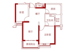 恒大悦龙台2室2厅1厨1卫建面82.40㎡