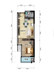 锦绣星河名轩1室1厅1厨1卫建面54.00㎡