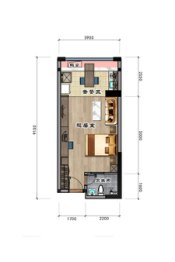 锦绣星河名轩1室1厅1厨1卫建面42.00㎡