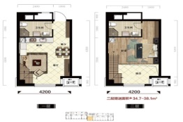 沈北时代广场1室2厅1厨2卫建面54.42㎡