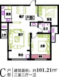 鼎鑫·河东故事2室2厅1厨1卫建面101.21㎡