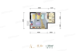 华润翡翠公馆1室1厅1厨1卫建面39.00㎡