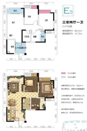 西城时代3室2厅1厨1卫建面88.44㎡