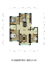 紫美雅和三期4室2厅1厨2卫建面121.00㎡