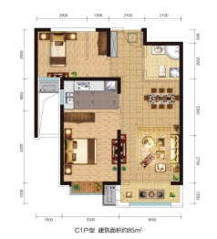 经纬城市绿洲武清二期2室2厅1厨1卫建面85.00㎡