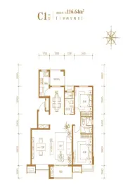 百合雅筑3室2厅1厨2卫建面116.64㎡