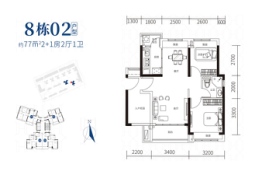 华发四季3室2厅1厨2卫建面77.00㎡