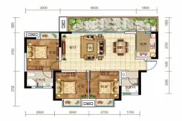 和喜御珑台3室2厅1厨2卫建面94.00㎡