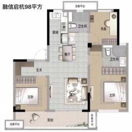 融信澜庭启杭3室2厅1厨2卫建面98.00㎡