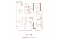 B户型建筑面积约128㎡三室两厅两卫