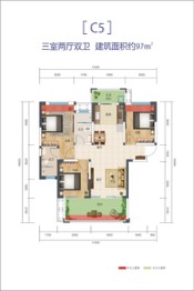 上河居3室2厅1厨2卫建面97.00㎡