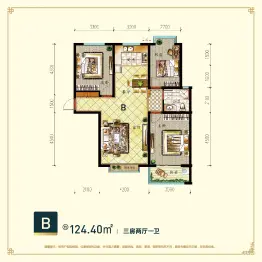 金悦华府3室2厅1厨1卫建面124.40㎡