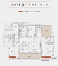 金鹏·清风明月二期4室2厅1厨2卫建面125.00㎡