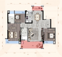 荣盛文博府3室2厅1厨2卫建面106.00㎡