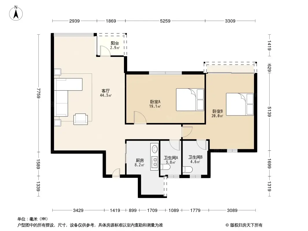 朗晴居二期户型图图片