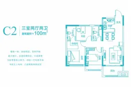 万力溱府河畔3室2厅1厨2卫建面100.00㎡