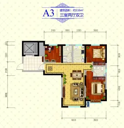 和泰·蜀都3室2厅1厨2卫建面116.00㎡