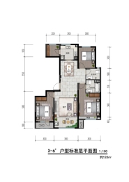 绿城润园3室1厅1厨2卫建面133.00㎡