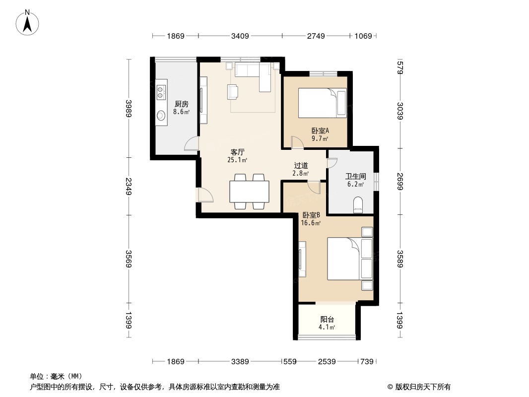 永威翡翠城-128平米三居简约风格-谷居家居装修设计效果图