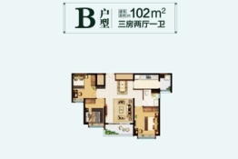 丰县恒大翡翠华庭3室2厅1厨1卫建面102.00㎡