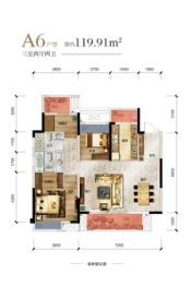 岳阳未名府3室2厅1厨2卫建面119.91㎡