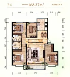 宁城华府4室2厅1厨2卫建面168.37㎡