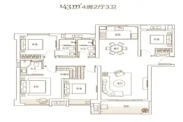 中骏·丽景府4室2厅1厨3卫建面143.00㎡