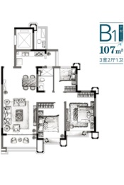 安吉恒大林溪竹语3室2厅1厨1卫建面107.00㎡