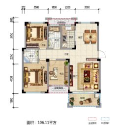 黄山印3室2厅1厨2卫建面106.11㎡