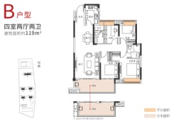 金侨风华府4室2厅1厨2卫建面119.00㎡