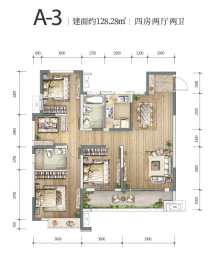 中国铁建燕南苑4室2厅4厨2卫建面128.28㎡