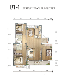 中国铁建燕南苑3室2厅1厨2卫建面127.35㎡