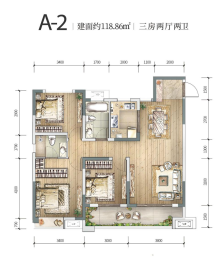 中国铁建燕南苑3室2厅1厨2卫建面118.86㎡