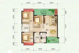 海地春天3室2厅1厨2卫建面109.76㎡