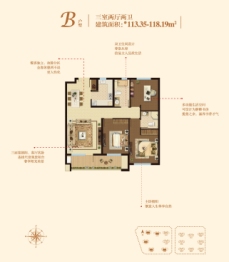 菏泽富力城3室2厅1厨2卫建面113.00㎡