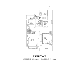 莱芜恒大金碧天下2室2厅1厨1卫建面86.98㎡