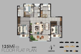 美的世茂云筑3室2厅1厨2卫建面125.00㎡