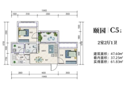 曾家山·荣乐养生谷2室2厅1厨1卫建面37.00㎡