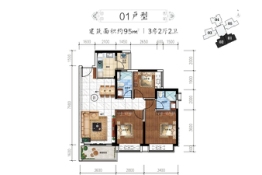 方圆·云山诗意（新会）3室2厅1厨2卫建面95.00㎡